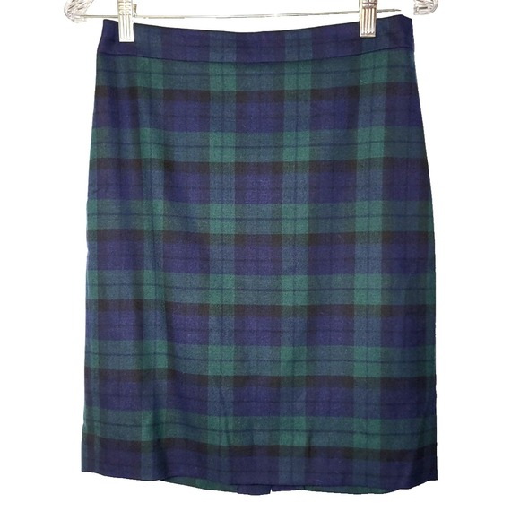 J.Crew Dresses & Skirts - J.Crew The Pencil Skirt Black Watch Plaid Wool Navy Green Size 0 Preppy Academia